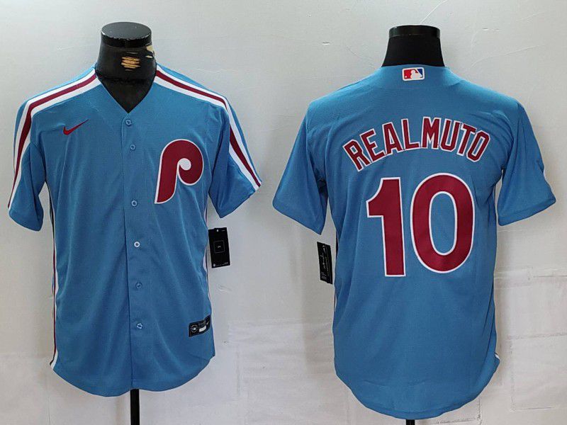 Men Philadelphia Phillies #10 Realmuto Blue Throwback 2024 Nike MLB Jersey style 1->philadelphia phillies->MLB Jersey